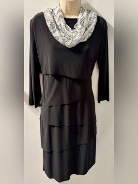Tahari Black Layered Long-Sleeve Dress